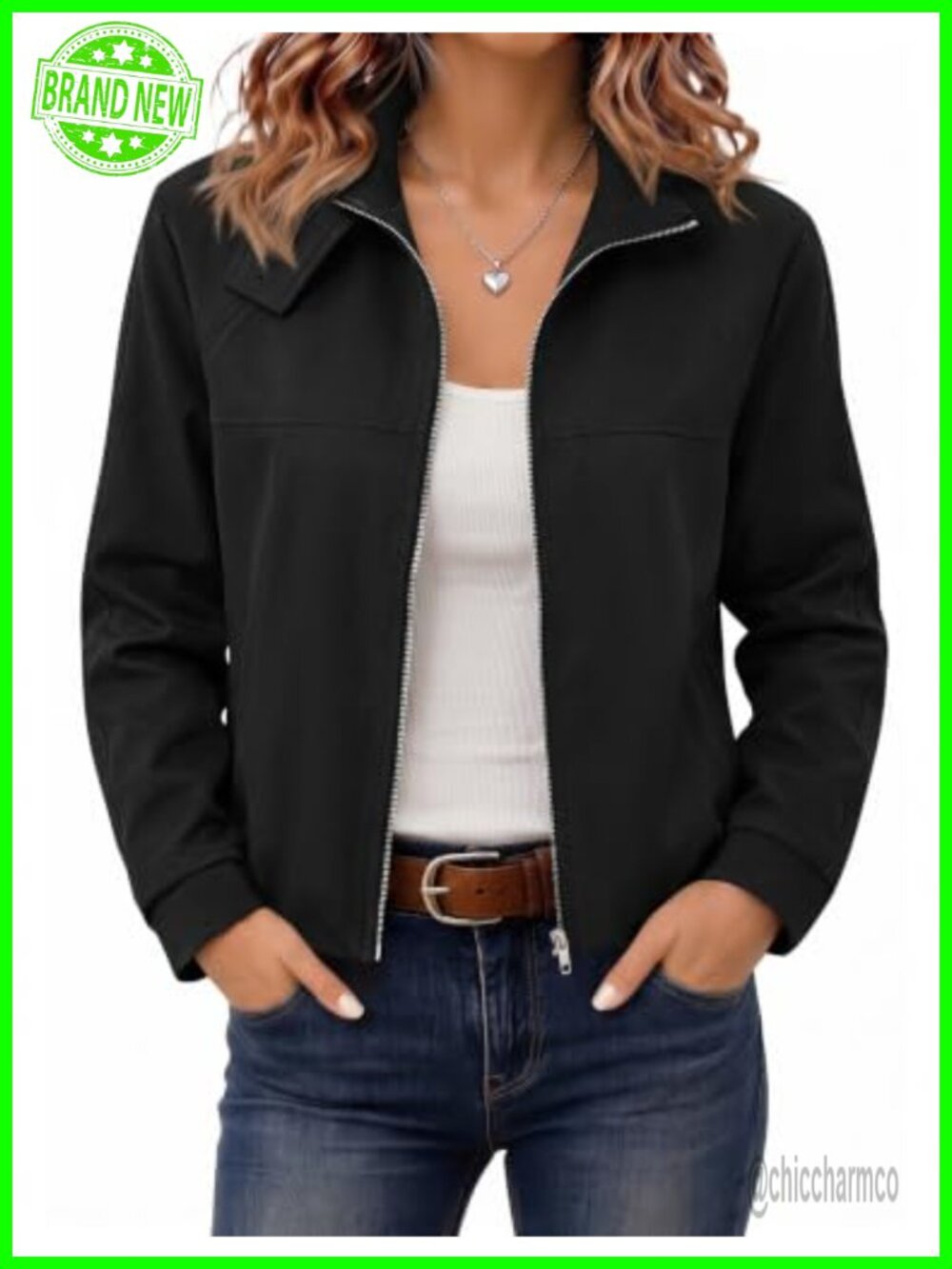 LOMON Women's Cropped Bomber Jacket Zip Up Funnel Neck Pockets